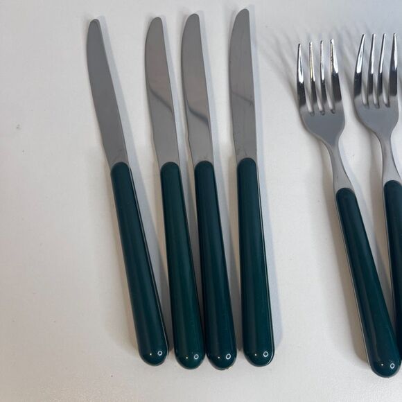 12 PC Stainless Flatware Silverware Dark Green Plastic Handle Place Setting--4 - Picture 2 of 10